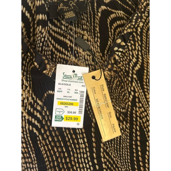 Melissa Paige Petite Women's Long Sleeve Blouse Size P/S Black & Gold Pattern - Picture 8 of 8